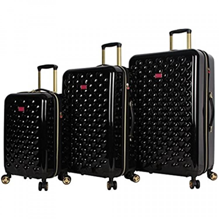 Betsey Johnson Luggage Hardside 3 Piece Set Suitcase With Spinner Wheels (20 26 30) (One Size Heart to Heart Black)…