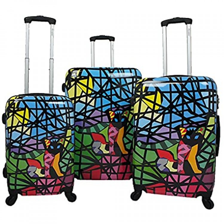 Chariot Stained Art 3-Piece Hardside Lightweight Spinner Luggage Set Glass Cat One Size