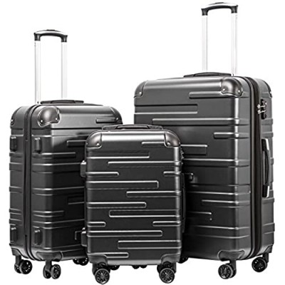 Coolife Luggage Expandable(only 28") Suitcase 3 Piece Set with TSA Lock Spinner 20in24in28in (reg grey)