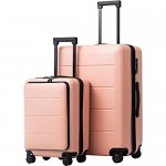 COOLIFE Luggage Suitcase Piece Set Carry On ABS+PC Spinner Trolley with pocket Compartmnet Weekend Bag (Sakura pink 2-piece Set)