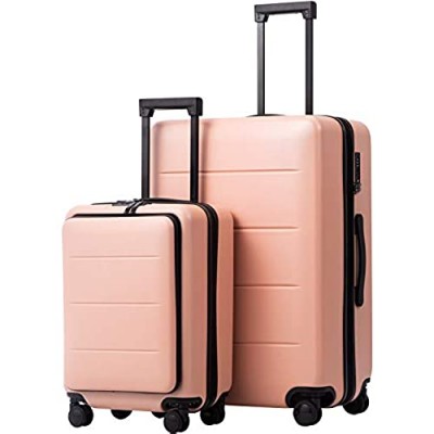 COOLIFE Luggage Suitcase Piece Set Carry On ABS+PC Spinner Trolley with pocket Compartmnet Weekend Bag (Sakura pink  2-piece Set)