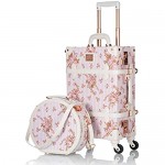 COTRUNKAGE Vintage Trunk 2 Piece Luggage Set TSA Lock Carry On Suitcase for Women with wheels (Hat Box & 20 Pink)