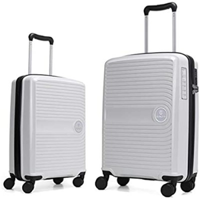 GinzaTravel2pcs PP material Hardside Spinner luggage  Carry-On 20inch and 28inch Wear-resistant  scratch-resistant Suitcase Luggage with Wheels (2-Piece Set  White Color)
