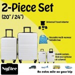Hardside 2pc Luggage set 20+24 Spinner-wheel Suitcases White color with TSA Lock Exclusive GLARE Sticker system Universal Travel Adapter and Multipurpose Foldable Bag by Nyftee