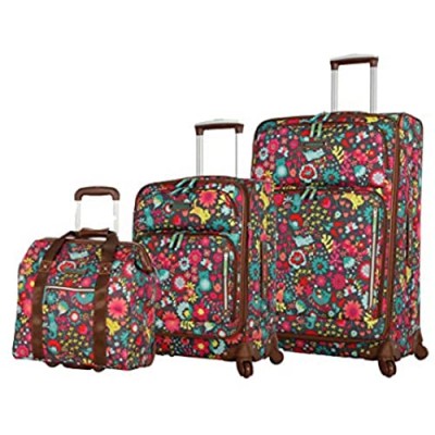 Lily Bloom Luggage 3 Piece Softside Spinner Suitcase Set Collection (Playful Gray)
