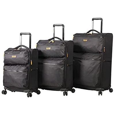 Lucas Designer Luggage Collection - 3 Piece Softside Expandable Ultra Lightweight Spinner Suitcase Set - Travel Set includes 20 Inch Carry On  24 Inch & 28 Inch Checked Suitcases (Black)