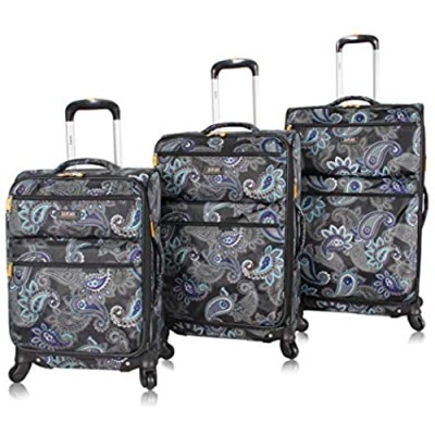 Lucas Designer Luggage Collection - 3 Piece Softside Expandable Ultra Lightweight Spinner Suitcase Set - Travel Set includes 20 Inch Carry On  24 Inch & 28 Inch Checked Suitcases (Diva)