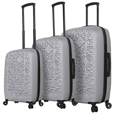 Mia Toro Italy Molded Art Mozaic Hard Side Spinner Luggage 3 Piece Set  Silver  One Size
