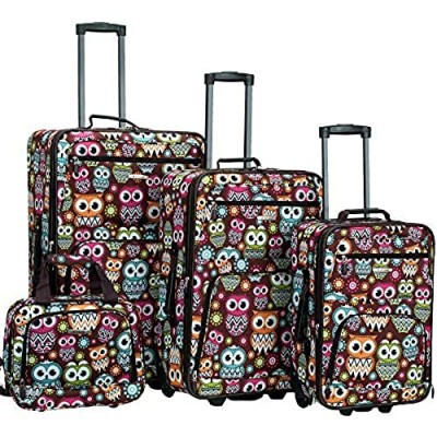 Rockland Jungle Softside Upright Luggage Set  Owl  4-Piece (14/29/24/28)