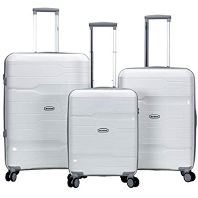 Rockland Linear 3-Piece Hardside Spinner Wheel Luggage Set  White  (19/23/27)