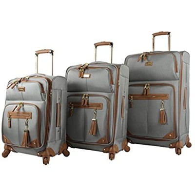 Steve Madden Designer Luggage Collection - 3 Piece Softside Expandable Lightweight Spinner Suitcase Set - Travel Set includes 20 Inch Carry on  24 Inch & 28-Inch Checked Suitcases (Harlo Gray)