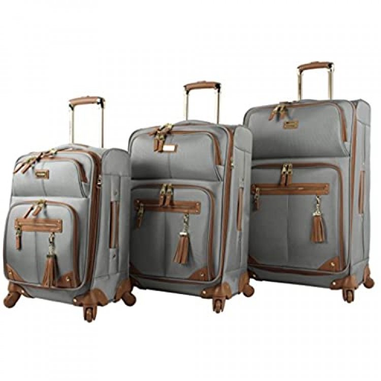 Steve Madden Designer Luggage Collection - 3 Piece Softside Expandable Lightweight Spinner Suitcase Set - Travel Set includes 20 Inch Carry on 24 Inch & 28-Inch Checked Suitcases (Harlo Gray)