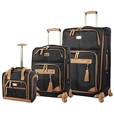 Steve Madden Designer Luggage Collection- 3 Piece Softside Expandable Lightweight Spinner Suitcases- Travel Set includes Under Seat Bag  20-Inch Carry on & 28-Inch Checked Suitcase (Harlo Black)