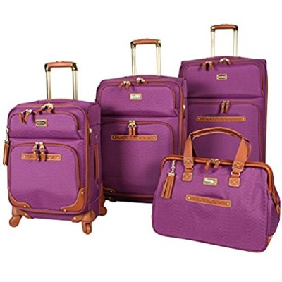 Steve Madden Designer Luggage Collection - 4 Piece Softside Expandable Lightweight Spinner Suitcase Set - Travel Set includes a Tote Bag  20-Inch Carry on  24 & 28 Inch Checked Suitcases (Purple)