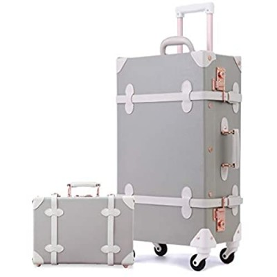 Unitravel 2 Piece Vintage Luggage Sets TSA Approved Carry On Suitcase with 12inch Train Case for Women (Grey)