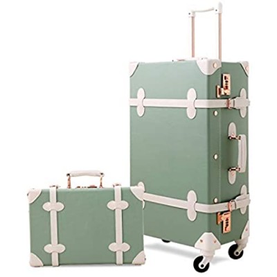 UNIWALKER Vintage Suitcase Set 24 inch Retro Spinner Trunk Luggage with 12 inch Train Case for Women
