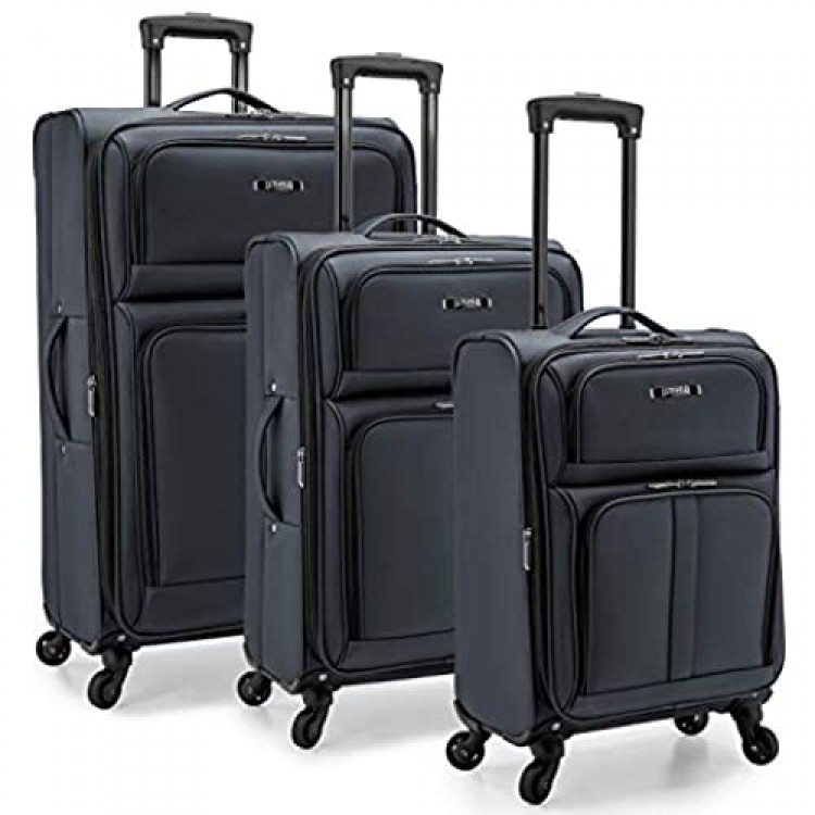 U.S. Traveler Anzio Softside Expandable Spinner Luggage Dark Grey 3-PIece Set (22/26/30)