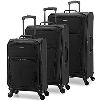 U.S. Traveler Aviron Bay Expandable Softside Luggage with Spinner Wheels  Black  3-Piece Set