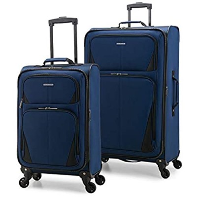 U.S. Traveler Aviron Bay Expandable Softside Luggage with Spinner Wheels  Navy  2-Piece Set