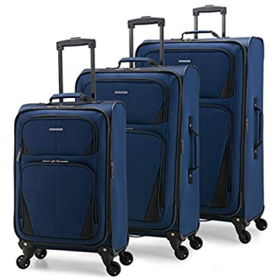 U.S. Traveler Aviron Bay Expandable Softside Luggage with Spinner Wheels  Navy  3-Piece Set