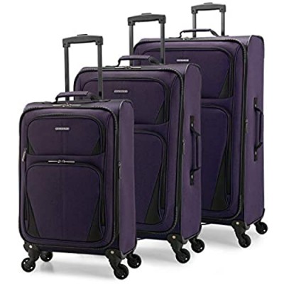 U.S. Traveler Aviron Bay Expandable Softside Luggage with Spinner Wheels  Purple  3-Piece Set