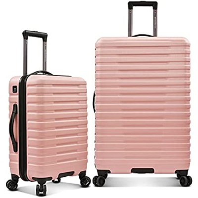 U.S. Traveler Boren Polycarbonate Hardside Rugged Travel Suitcase Luggage with 8 Spinner Wheels  Aluminum Handle  Pink  2-Piece Set  USB Port in Carry-On