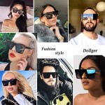 Square Oversized Sunglasses for Women Men Fashion Flat Top Big Black Frame Shades Dollger