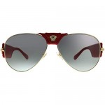 Versace Baroque VE 2150Q 100211 Gold Red Leather Metal Aviator Sunglasses Grey Gradient Lens