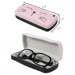 [2 PACK] JAVOedge Multi-Color Cute Cat Face Printed Hard Clamshell Eyeglass Storage Case with Microfiber Cloth
