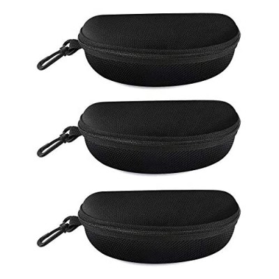3 Pack Zipper Shell Eyeglasses and Sunglasses Case with Plastic Carabiner Hook