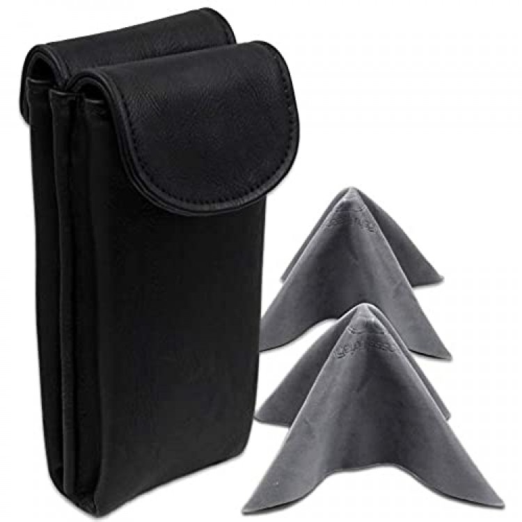 Double Eyeglass Case for 2 medium frames Semi Soft glasses pouch with magnetic closure & 2 cleaning cloths
