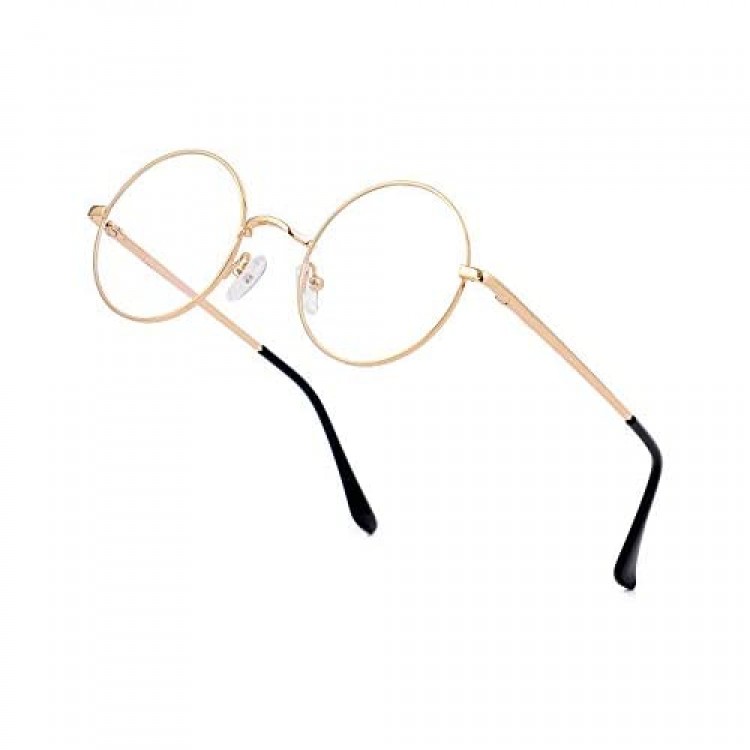 Eylrim Round Blue Light Blocking Glasses for Women Men Circle Clear Lens Metal Frame Eyeglasses Non Prescription