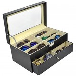 ADTL 3 Gifts for Free 12 Grids Double-Layer Black PU Leather Organizer Sunglass Eyewear Storage Box