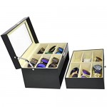 ADTL 3 Gifts for Free 12 Grids Double-Layer Black PU Leather Organizer Sunglass Eyewear Storage Box
