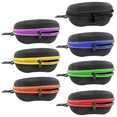 InnoLife Set of 7pcs in Mixed Colors  Zipper Shell Sunglasses Glasses Case with Plastic Carabiner Hook