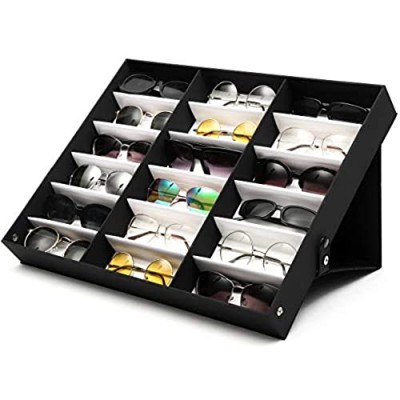 Juvale Sunglasses Organizer Stand  18 Slot Display Case (18.5 x 14.25 x 2.5 in  Black)