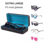 Large Sunglasses Case Eyeglasses Case - Hard Shell Glasses Case Lined Black Golden Silver PU Leather with Cleaning Cloth