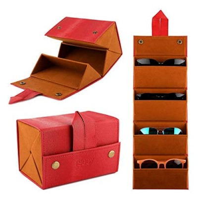 Leather Sunglasses Organizer Case 4-Slot  Travel Glasses Box  Hanging Eyewear Display Holder