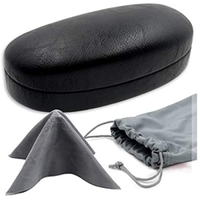 MyEyeglassCase Hard Sunglasses Cases for Large to oversized frames with cleaning cloth