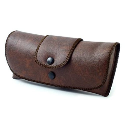 Soft Eyeglass Case Faux Leather Attaches to Belt Horizontal Brown 6.5"x3"x1"Inch