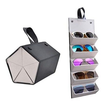 Sunglasses Storage Organizer Holder Foldable Travel Case with 5 Slot Compartments for Multiple Glasses