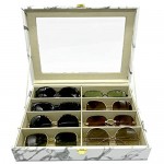 UnionPlus 8-Slot Eyeglass Sunglass Glasses Organizer Collector - Faux Leather Storage Case Box (Marble White)