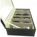 UnionPlus Eyeglass Sunglass Glasses Organizer Collector - 6-Slot Faux Leather Storage Case Box (Black)