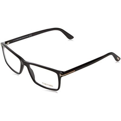 TOM FORD Men's TF 5408 001 Black Clear Rectangular Eyeglasses 56mm  Shiny Black  Shiny Rose Gold "T" Logo  56/16/145