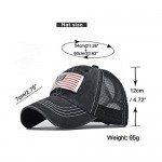 2 Pack Women & Men Baseball Cap with American Flag high Ponytail Hole New Unisex Summer Messy Hair Bun Pony Cap Embroidery Mesh Retro Adjustable Sports Low Profile Trucker Washed Dad Sun hat Black/Red