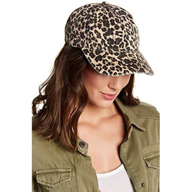 boderier Leopard Print Baseball Cap Adjustable Back Women Girls Cotton Hat with Matching Hoop Earrings