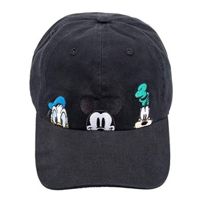 Concept One Disney Mickey Mouse and Friends Peek-A-Boo Embroidered Cotton Adjustable Dad Hat with Comic Strip Print Curved Brim  Black  One Size