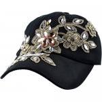 Elonmo Bling hat Womens Cute Lace Flowers Baseball Cap with Jewel Rhinestone Bling Hats Jeans Wash Denim Snapback (Black)