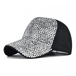 Gudessly Women Studded Rhinestone Crystals Adjustable Baseball Cap Plain Sparkle Bling Denim Sun Hat