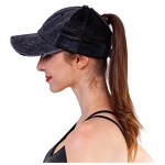 Henwarry Women's Washed Distressed Cotton Denim High Ponytail Hat Adjustable Baseball Cap